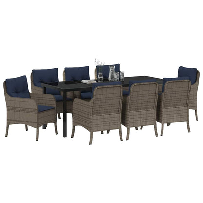 vidaXL Garden Dining Set with Cushion 9 pcs Grey Poly Rattan
