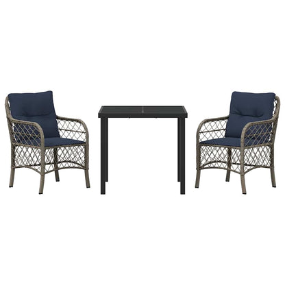 vidaXL Garden Dining Set with Cushion 3 pcs Grey and Black Rattan