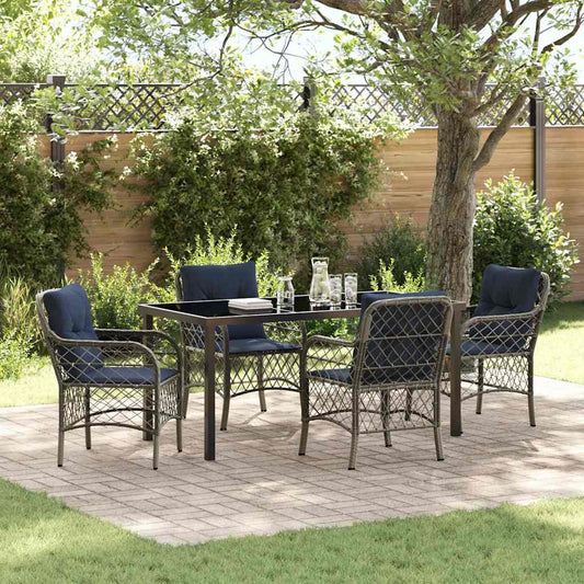 vidaXL Garden Dining Set with Cushion 5 pcs Grey and Black Rattan