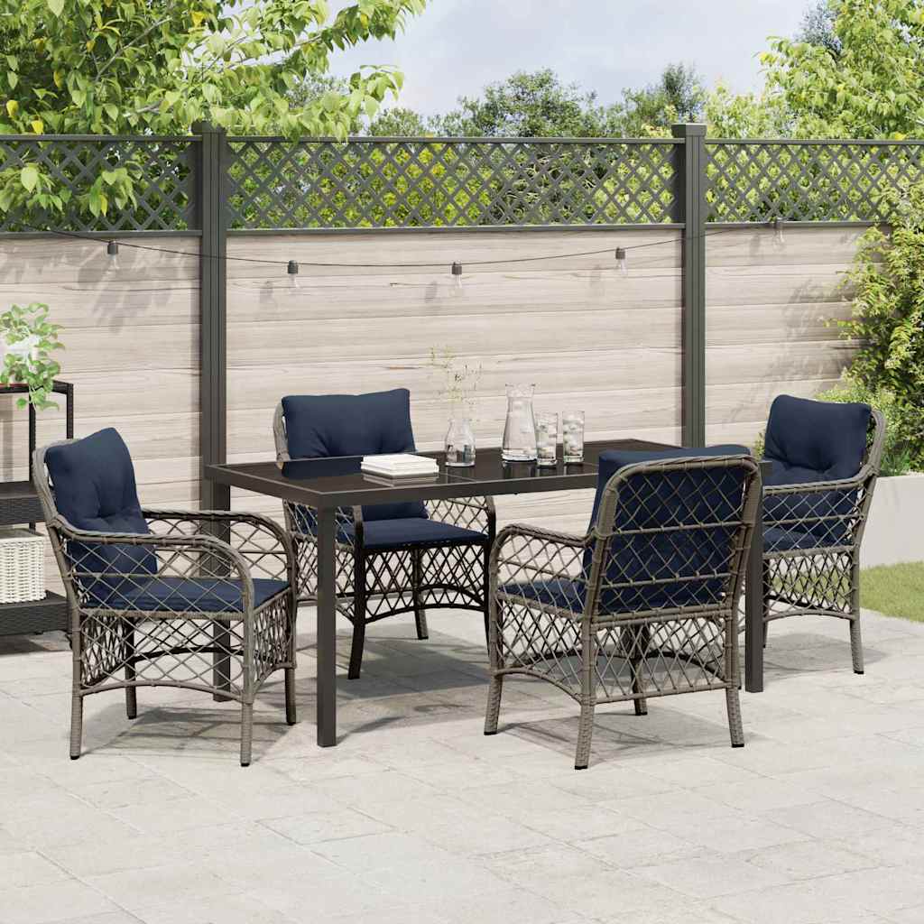 vidaXL Garden Dining Set with Cushion 5 pcs Grey and Black Rattan