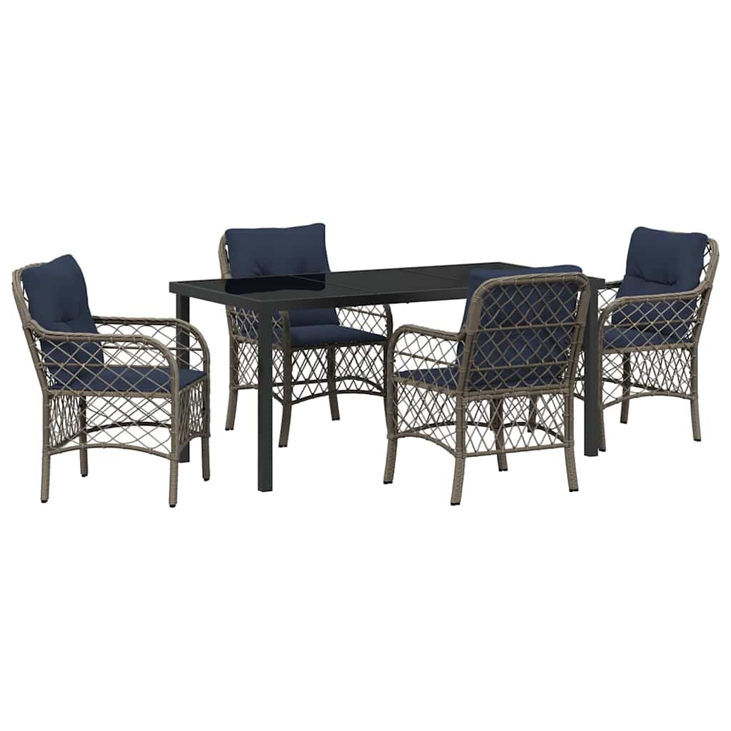 vidaXL Garden Dining Set with Cushion 5 pcs Grey and Black Rattan