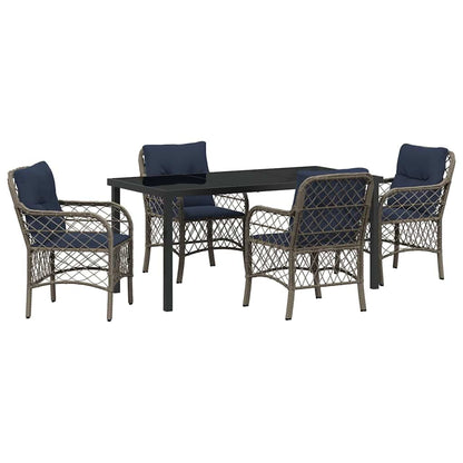 vidaXL Garden Dining Set with Cushion 5 pcs Grey and Black Rattan