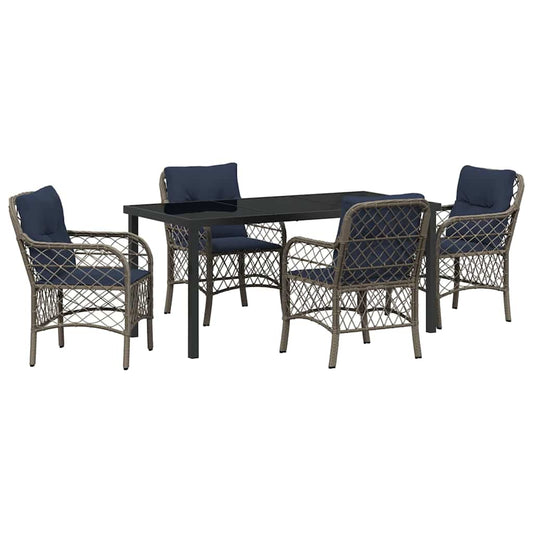 vidaXL Garden Dining Set with Cushion 5 pcs Grey and Black Rattan