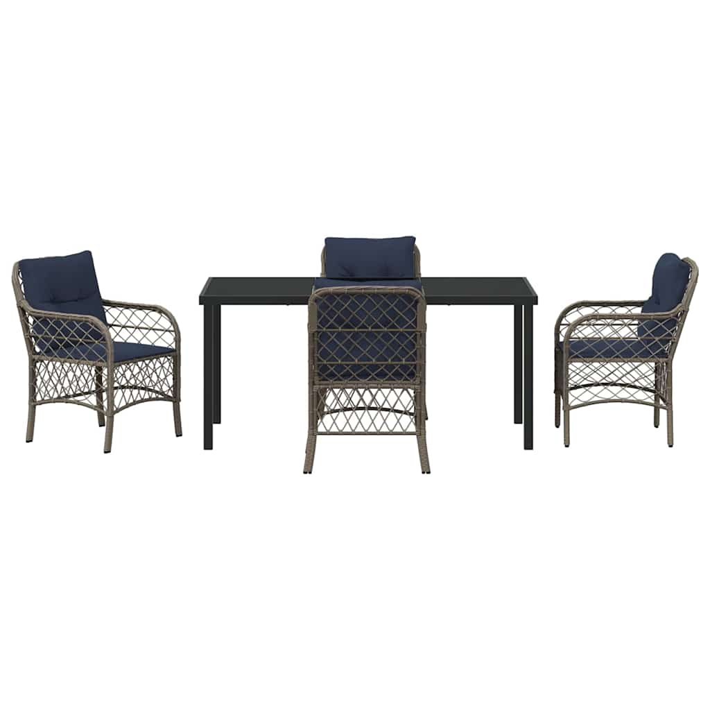 vidaXL Garden Dining Set with Cushion 5 pcs Grey and Black Rattan