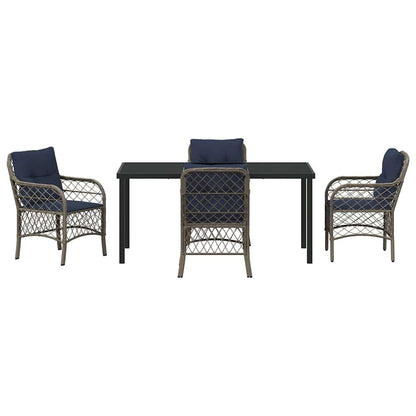 vidaXL Garden Dining Set with Cushion 5 pcs Grey and Black Rattan