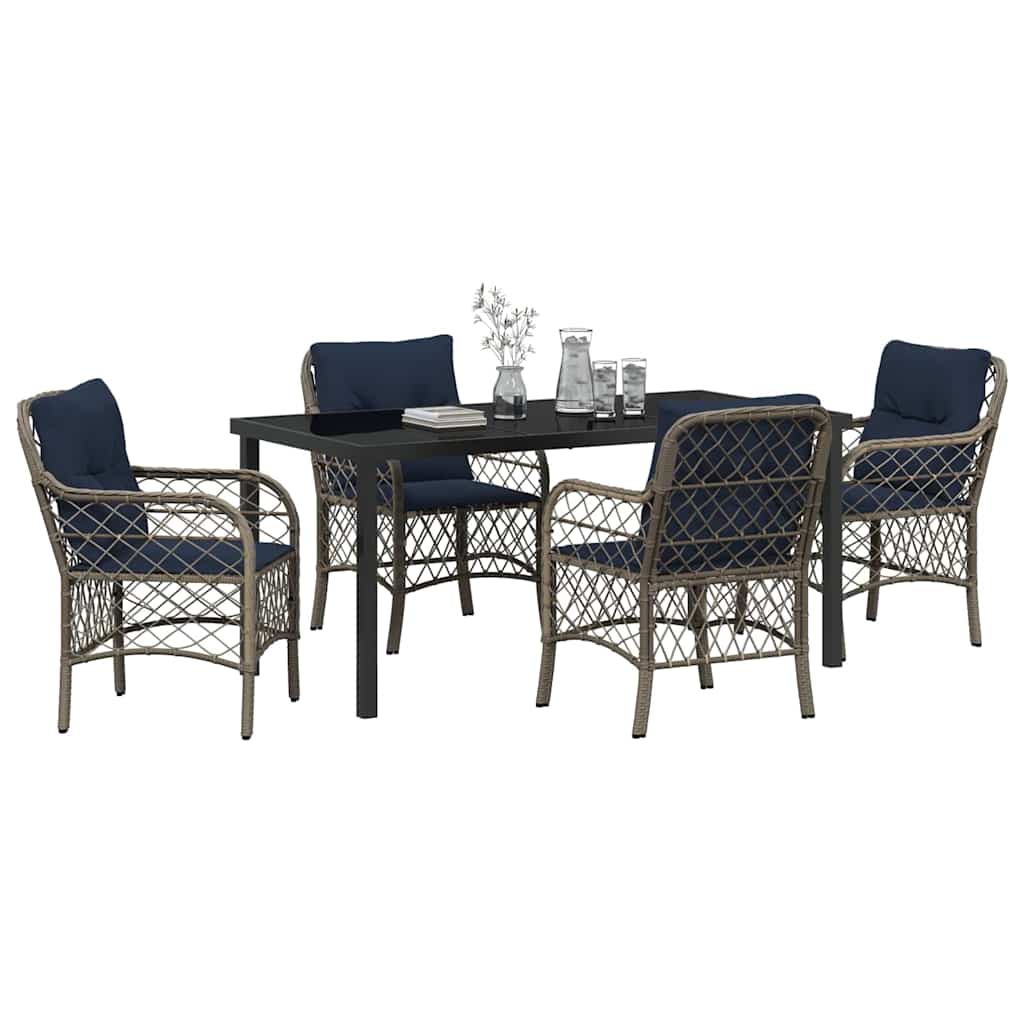 vidaXL Garden Dining Set with Cushion 5 pcs Grey and Black Rattan