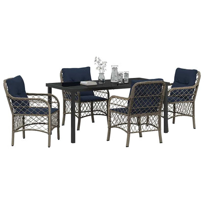 vidaXL Garden Dining Set with Cushion 5 pcs Grey and Black Rattan