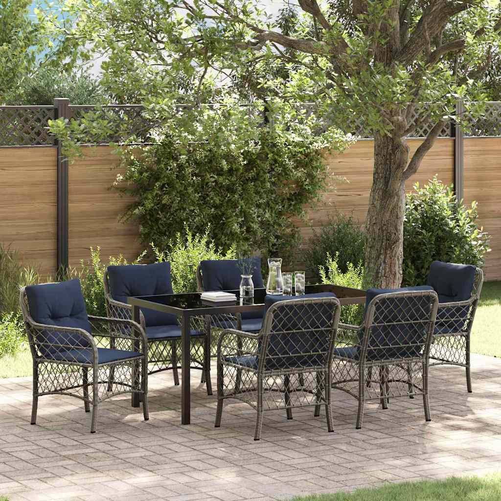vidaXL Garden Dining Set with Cushion 7 pcs Grey and Black Rattan