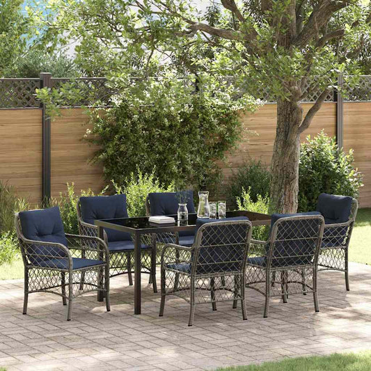vidaXL Garden Dining Set with Cushion 7 pcs Grey and Black Rattan