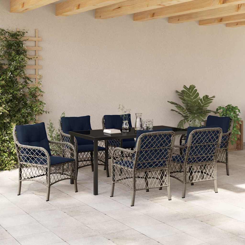 vidaXL Garden Dining Set with Cushion 7 pcs Grey and Black Rattan