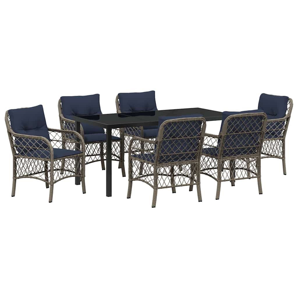 vidaXL Garden Dining Set with Cushion 7 pcs Grey and Black Rattan