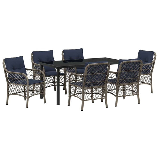 vidaXL Garden Dining Set with Cushion 7 pcs Grey and Black Rattan