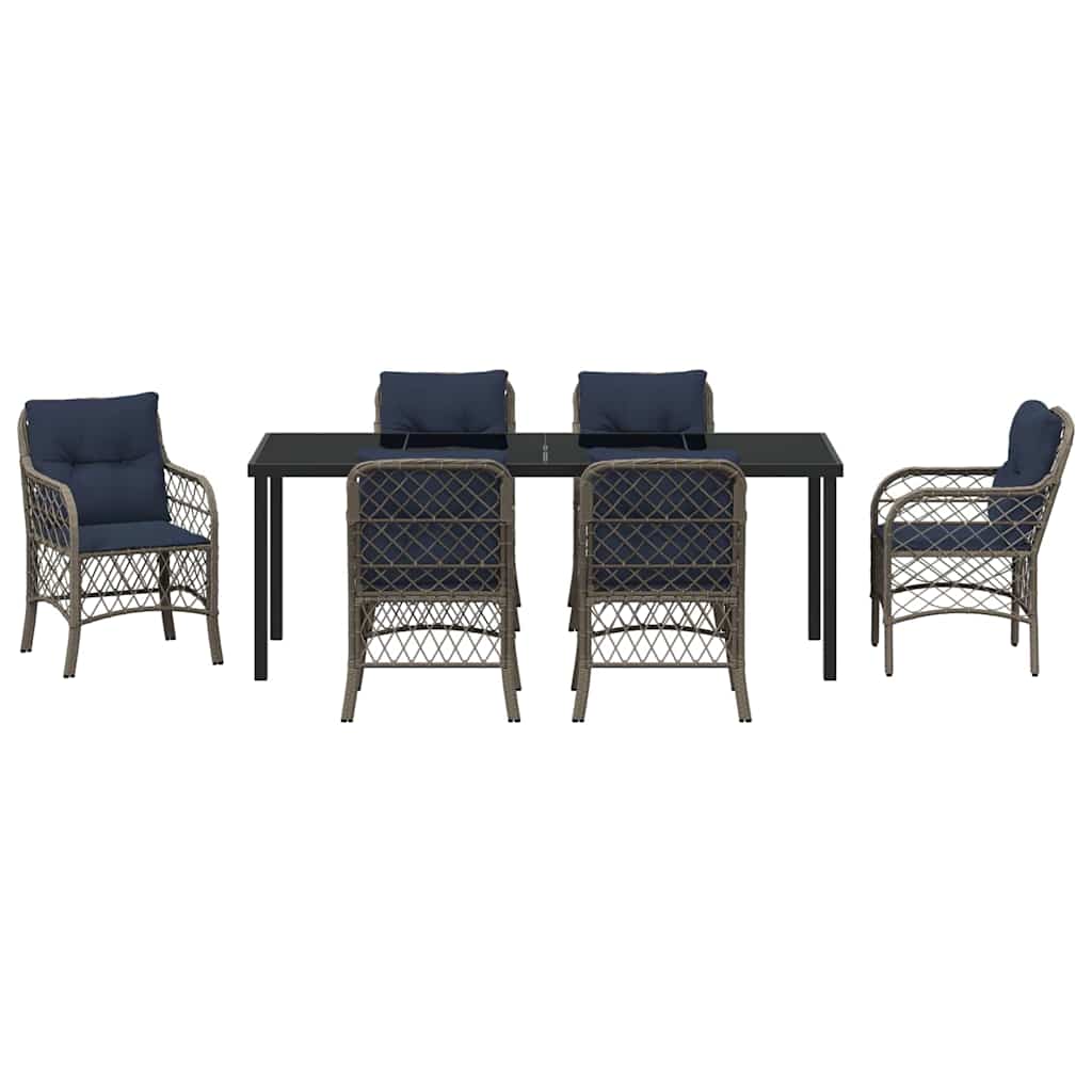 vidaXL Garden Dining Set with Cushion 7 pcs Grey and Black Rattan