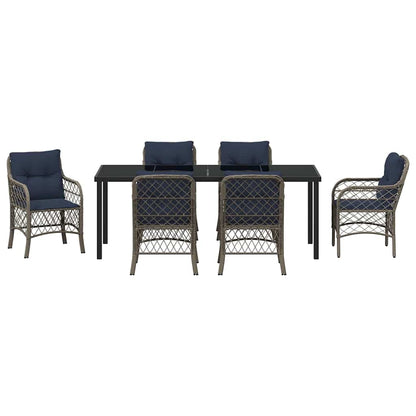 vidaXL Garden Dining Set with Cushion 7 pcs Grey and Black Rattan