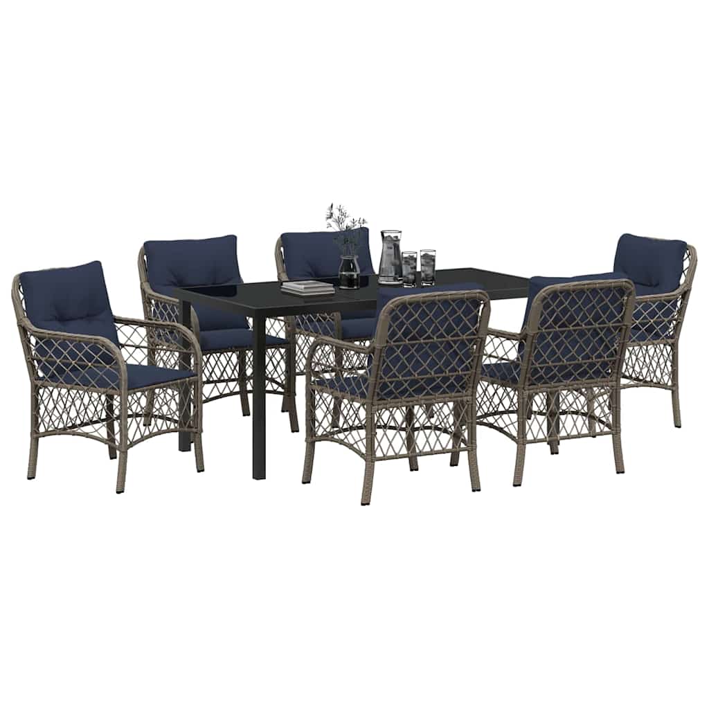 vidaXL Garden Dining Set with Cushion 7 pcs Grey and Black Rattan