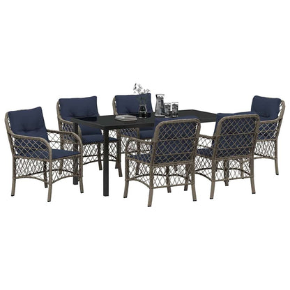 vidaXL Garden Dining Set with Cushion 7 pcs Grey and Black Rattan
