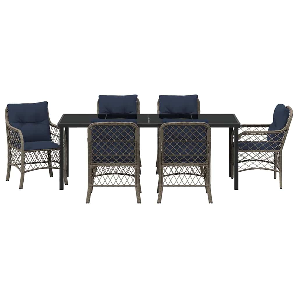 vidaXL Garden Dining Set with Cushion 7 pcs Grey and Black Rattan