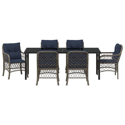 vidaXL Garden Dining Set with Cushion 7 pcs Grey and Black Rattan