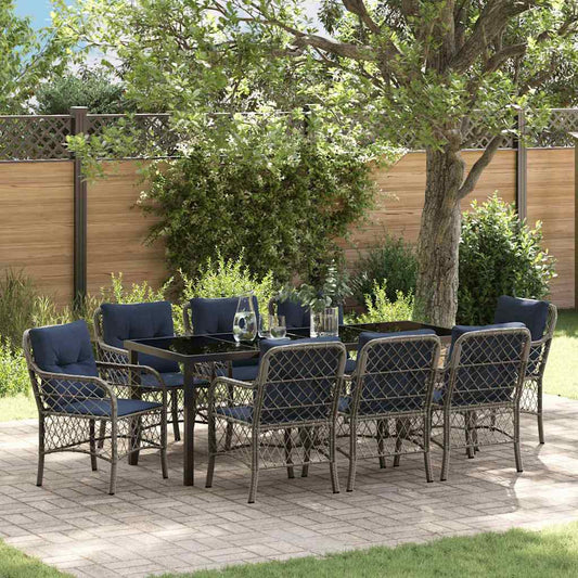 vidaXL Garden Dining Set with Cushion 9 pcs Grey and Black Rattan