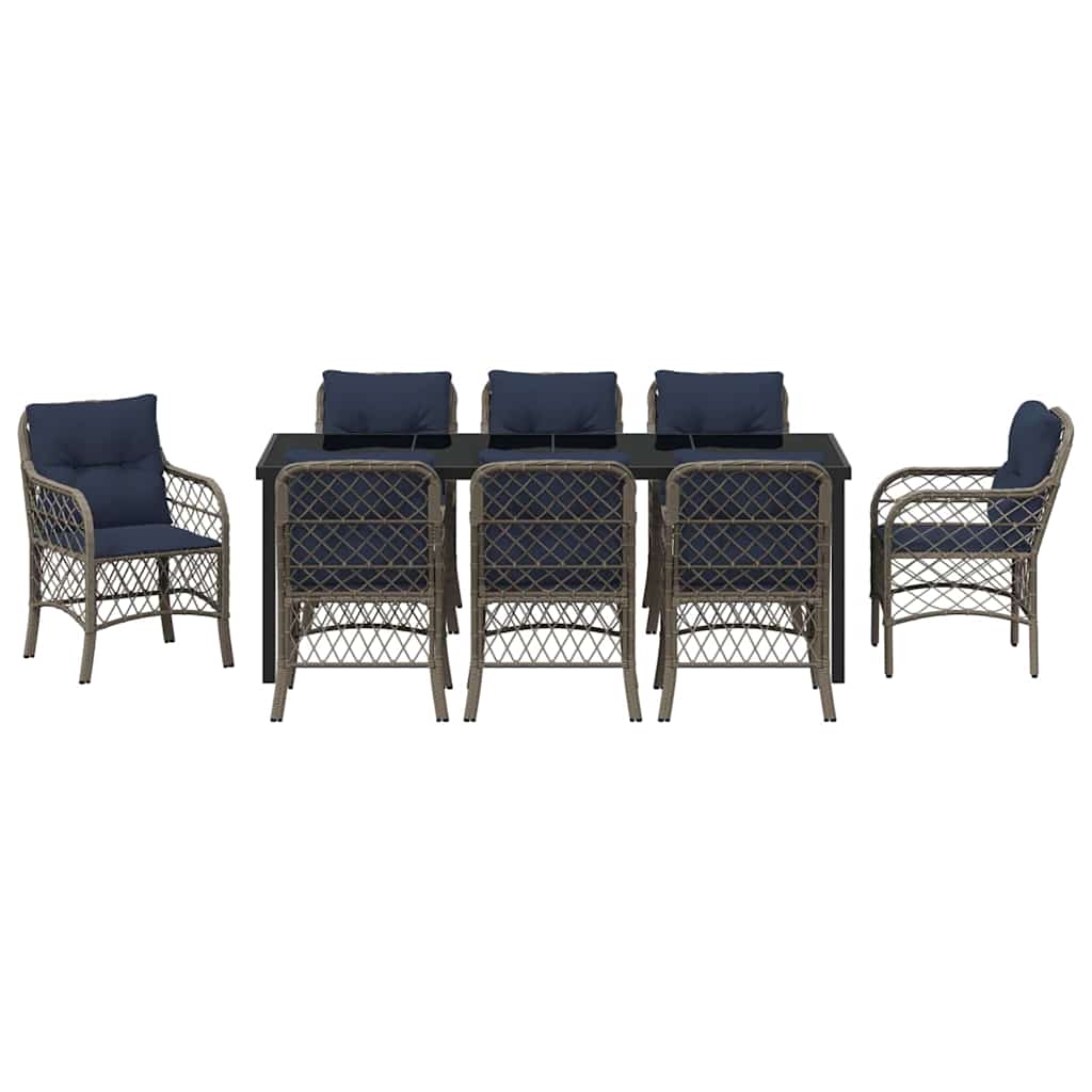 vidaXL Garden Dining Set with Cushion 9 pcs Grey and Black Rattan