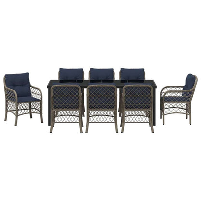 vidaXL Garden Dining Set with Cushion 9 pcs Grey and Black Rattan