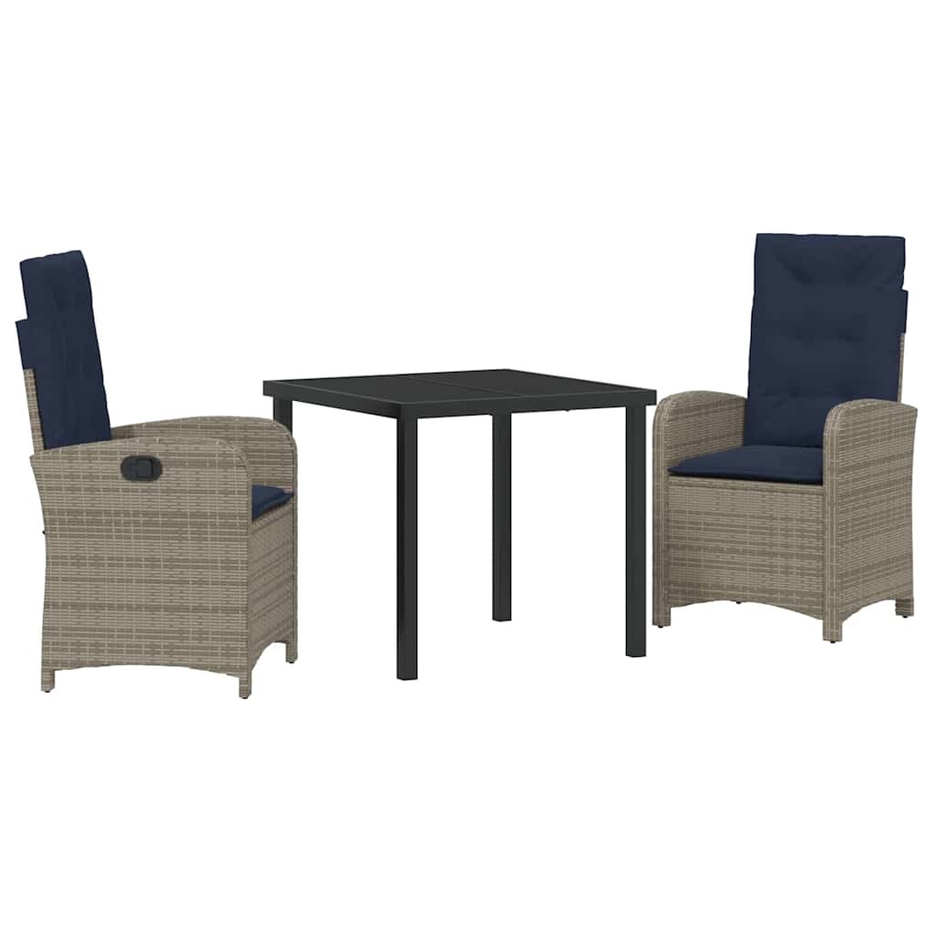 vidaXL Garden Dining Set with Cushion 3 pcs Grey Poly Rattan