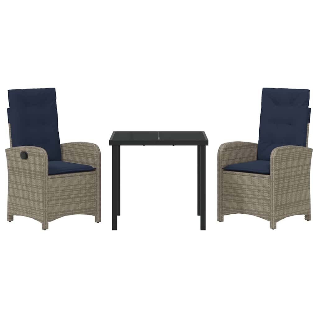 vidaXL Garden Dining Set with Cushion 3 pcs Grey Poly Rattan