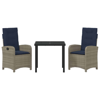 vidaXL Garden Dining Set with Cushion 3 pcs Grey Poly Rattan