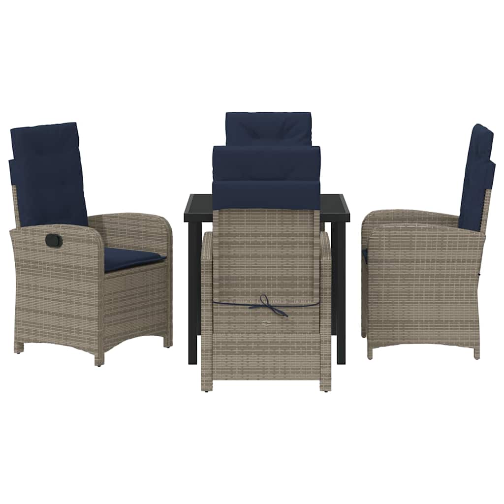 vidaXL Garden Dining Set with Cushion 5 pcs Grey Poly Rattan