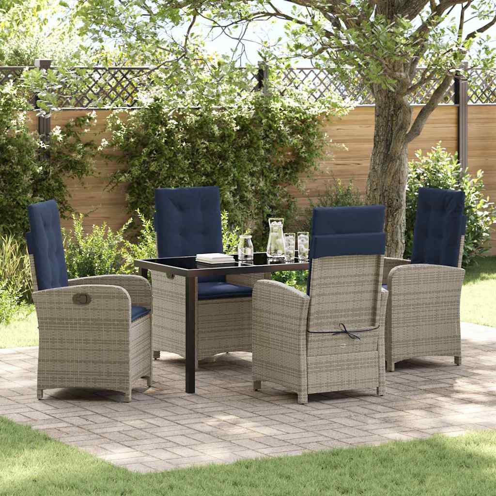 vidaXL Garden Dining Set with Cushion 5 pcs Grey Poly Rattan