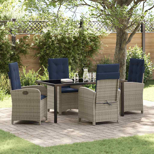 vidaXL Garden Dining Set with Cushion 5 pcs Grey Poly Rattan
