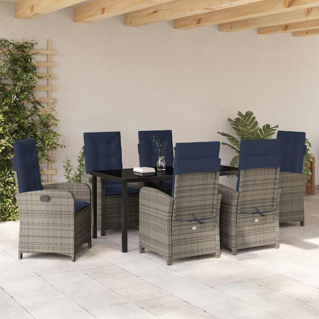vidaXL Garden Dining Set with Cushion 7 pcs Grey Poly Rattan