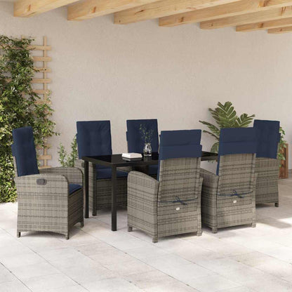 vidaXL Garden Dining Set with Cushion 7 pcs Grey Poly Rattan
