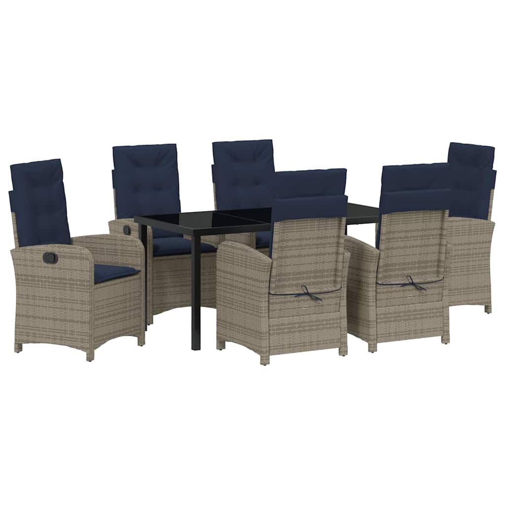 vidaXL Garden Dining Set with Cushion 7 pcs Grey Poly Rattan