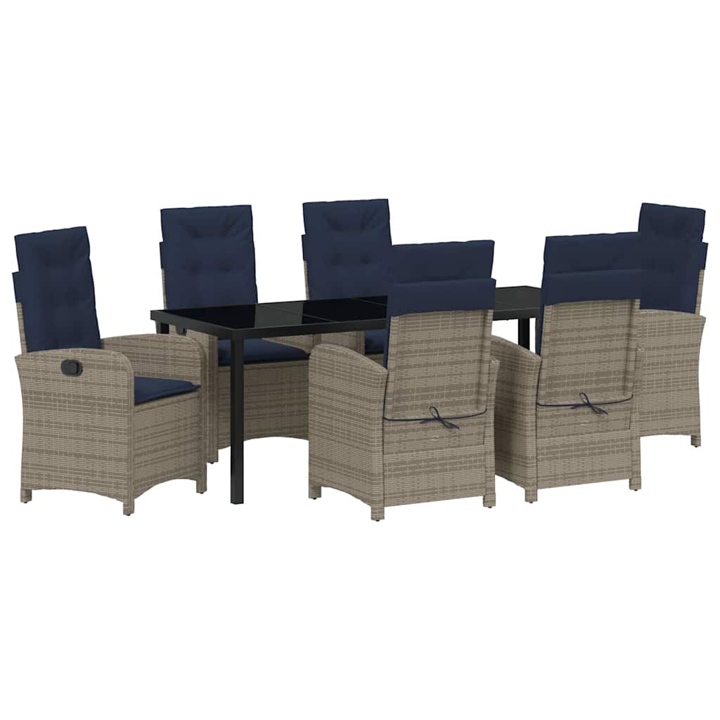 vidaXL Garden Dining Set with Cushion 7 pcs Grey Poly Rattan