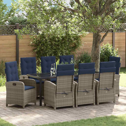 vidaXL Garden Dining Set with Cushion 9 pcs Grey Poly Rattan