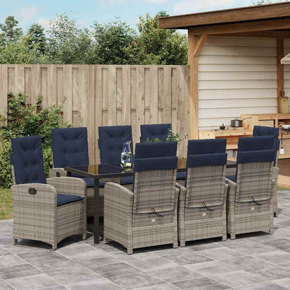 vidaXL Garden Dining Set with Cushion 9 pcs Grey Poly Rattan