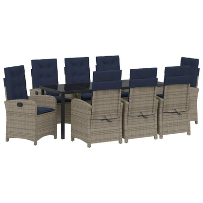 vidaXL Garden Dining Set with Cushion 9 pcs Grey Poly Rattan