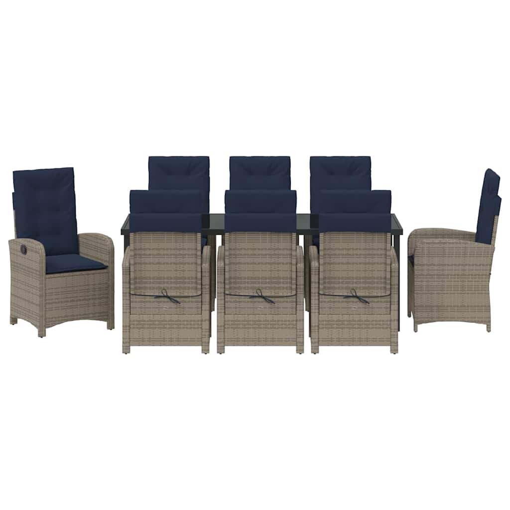 vidaXL Garden Dining Set with Cushion 9 pcs Grey Poly Rattan