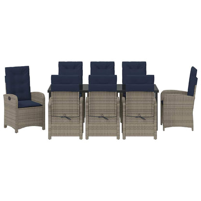 vidaXL Garden Dining Set with Cushion 9 pcs Grey Poly Rattan