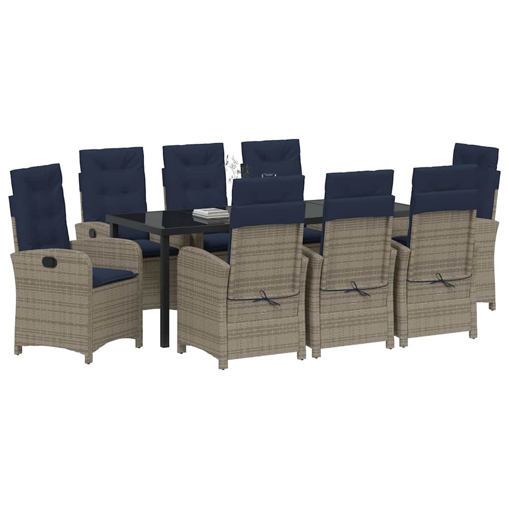 vidaXL Garden Dining Set with Cushion 9 pcs Grey Poly Rattan