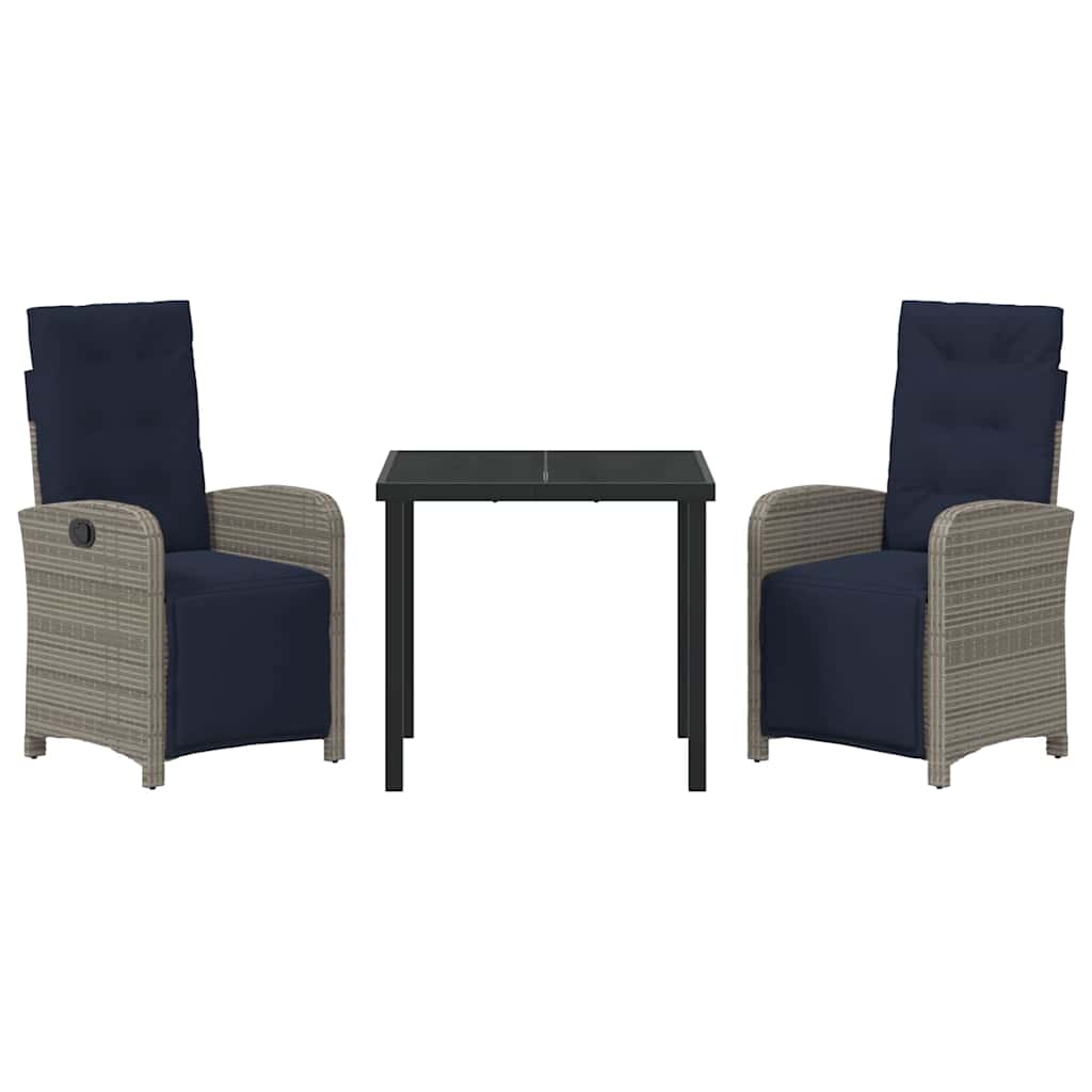 vidaXL Garden Dining Set with Cushion 3 pcs Grey Poly Rattan