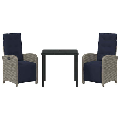 vidaXL Garden Dining Set with Cushion 3 pcs Grey Poly Rattan