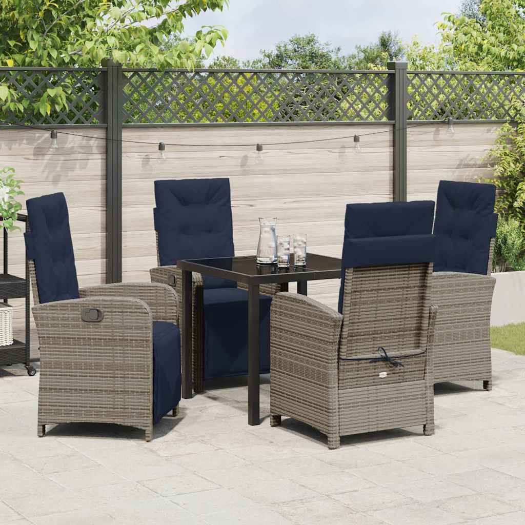 vidaXL Garden Dining Set with Cushion 5 pcs Grey Poly Rattan