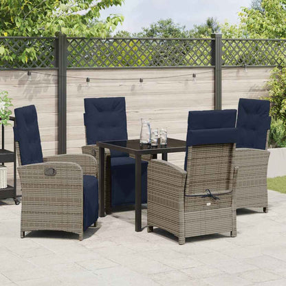 vidaXL Garden Dining Set with Cushion 5 pcs Grey Poly Rattan