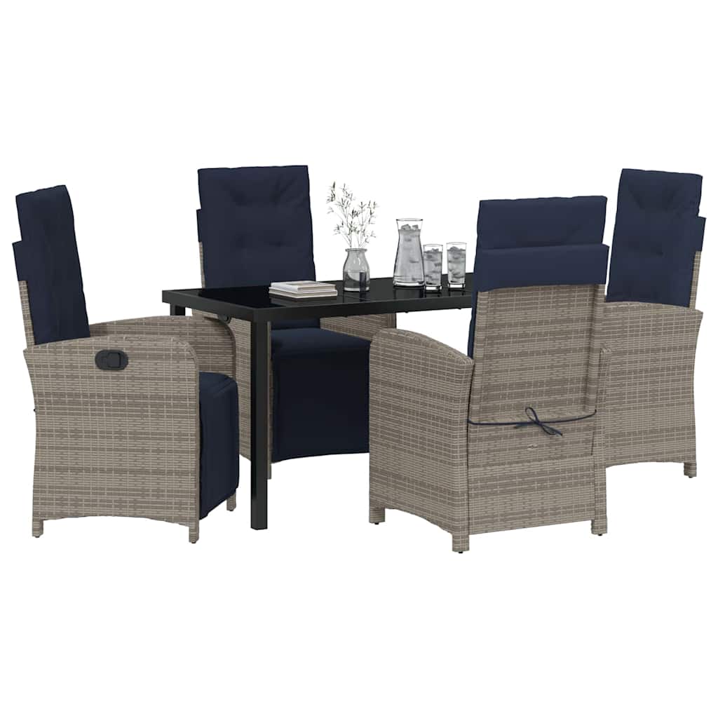 vidaXL Garden Dining Set with Cushion 5 pcs Grey Poly Rattan