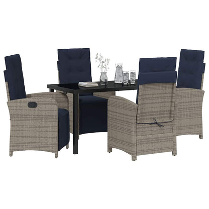 vidaXL Garden Dining Set with Cushion 5 pcs Grey Poly Rattan