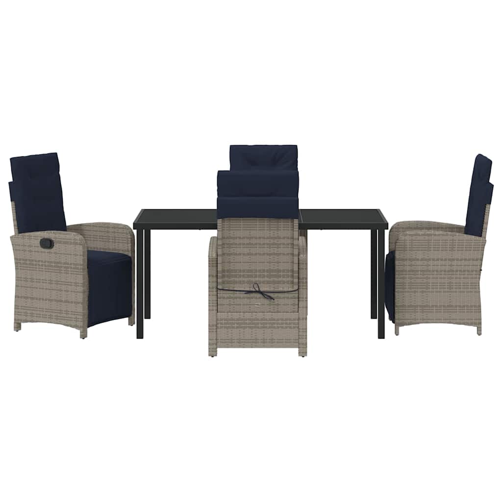 vidaXL Garden Dining Set with Cushion 5 pcs Grey Poly Rattan