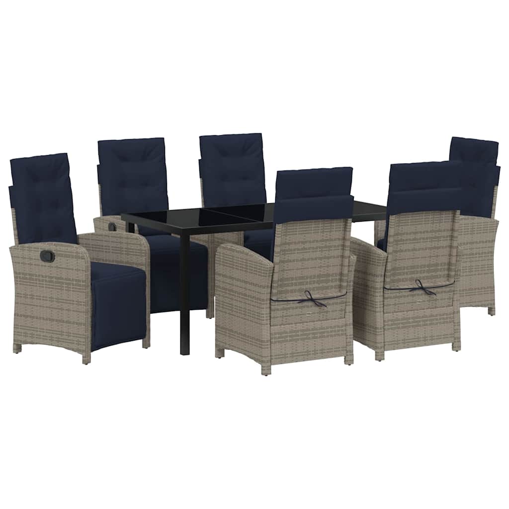vidaXL Garden Dining Set with Cushion 7 pcs Grey Poly Rattan