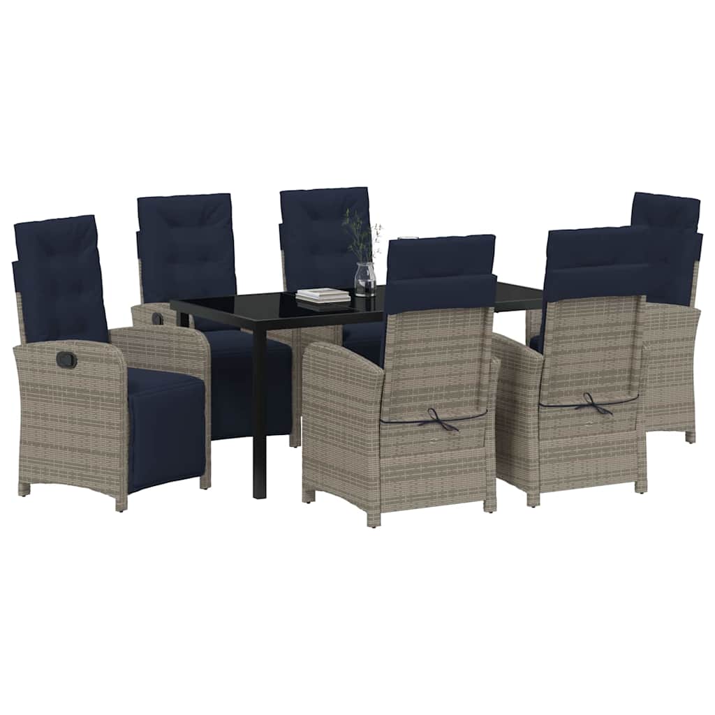 vidaXL Garden Dining Set with Cushion 7 pcs Grey Poly Rattan